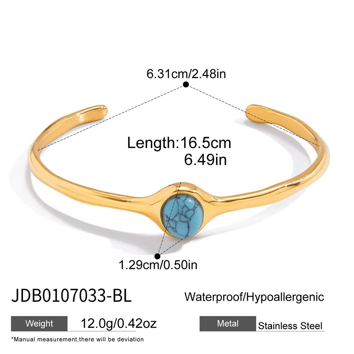 Bracciale a Polsino in Acciaio Inossidabile con Occhio di Tigre e Design Geometrico, Placcato Oro 18K, Anello Aperto, Gioielli Leggeri