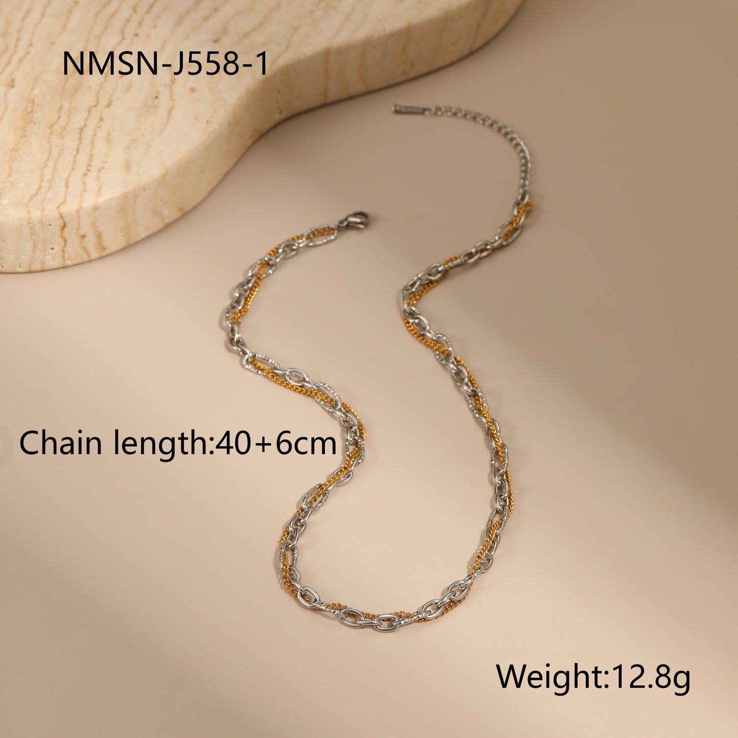 Fashion Geometric Stainless Steel Necklace with 18K Gold Plated Finish and Chain Design for Women