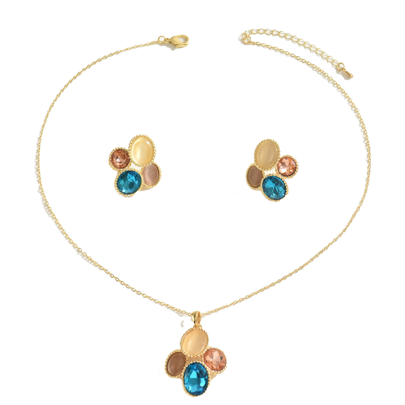 Set di collana e orecchini geometrici minimalisti da donna in rame con strass placcati oro per un'eleganza quotidiana