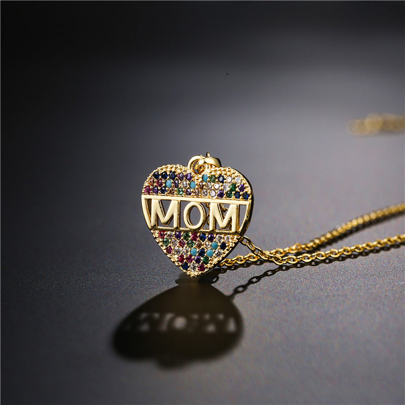 Heart Micro-inlay Brass Pendant Necklace with Cable Chain for Women
