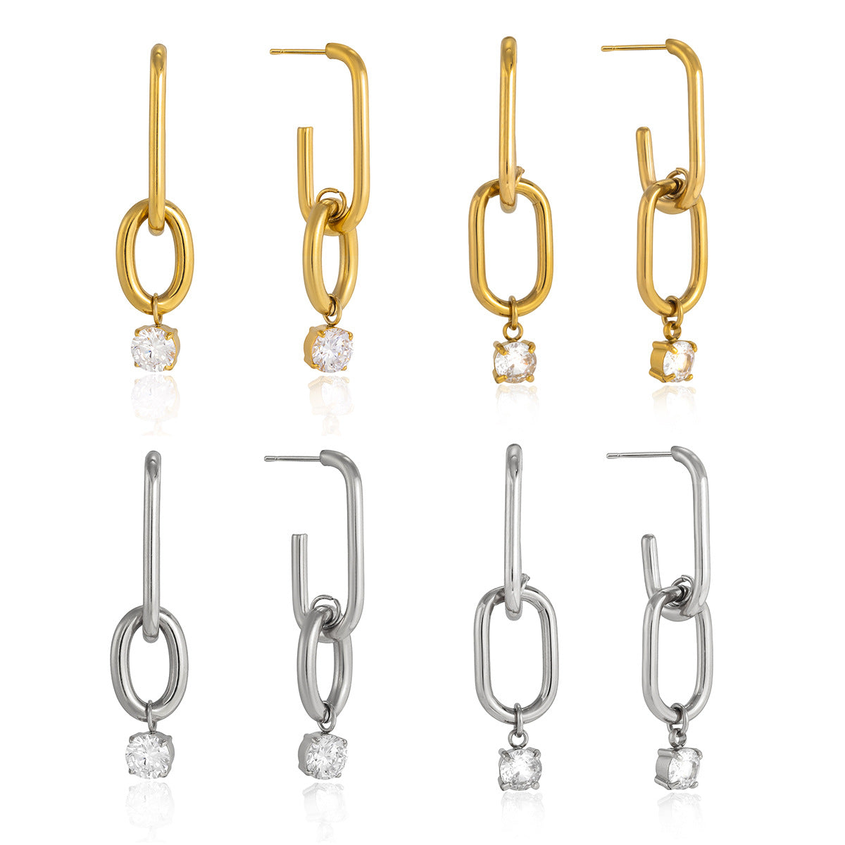 Minimalist Elegant Geometric Stainless Steel Plated Cubic Zirconia Earrings for Women