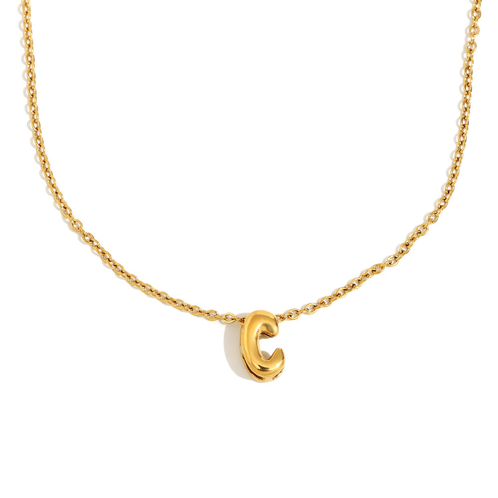 Fashionable Minimalist Letter Pendant Necklace in Stainless Steel with 18K Gold Plating for Women