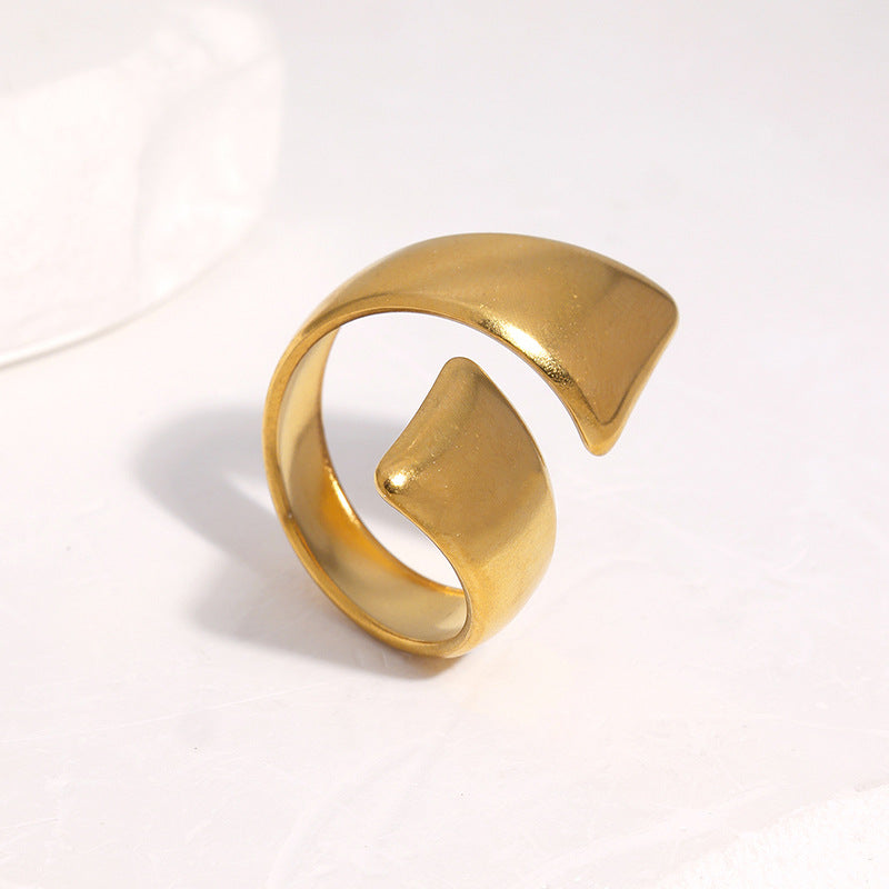 Minimalist Geometric Polished Stainless Steel Open Ring for Women