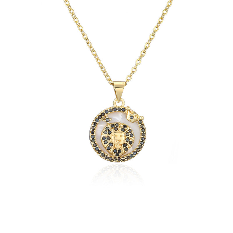 Minimalist Geometric Pendant Necklace with Gold-Plated Copper Base and Micro-Paved Colored Zirconia