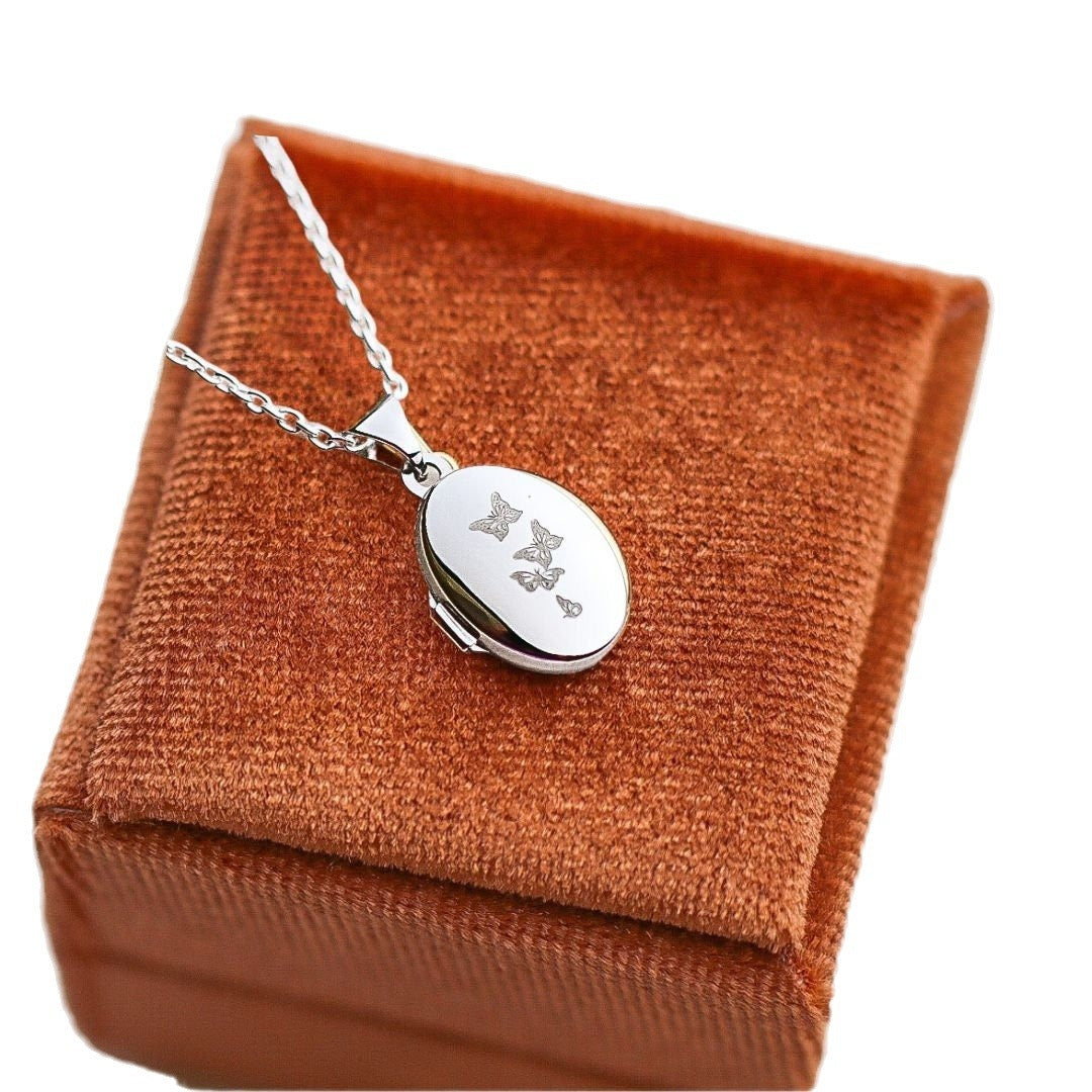 Vintage Butterfly Pendant Necklace in Copper with Plated Finish on O-Chain for Unisex Wear