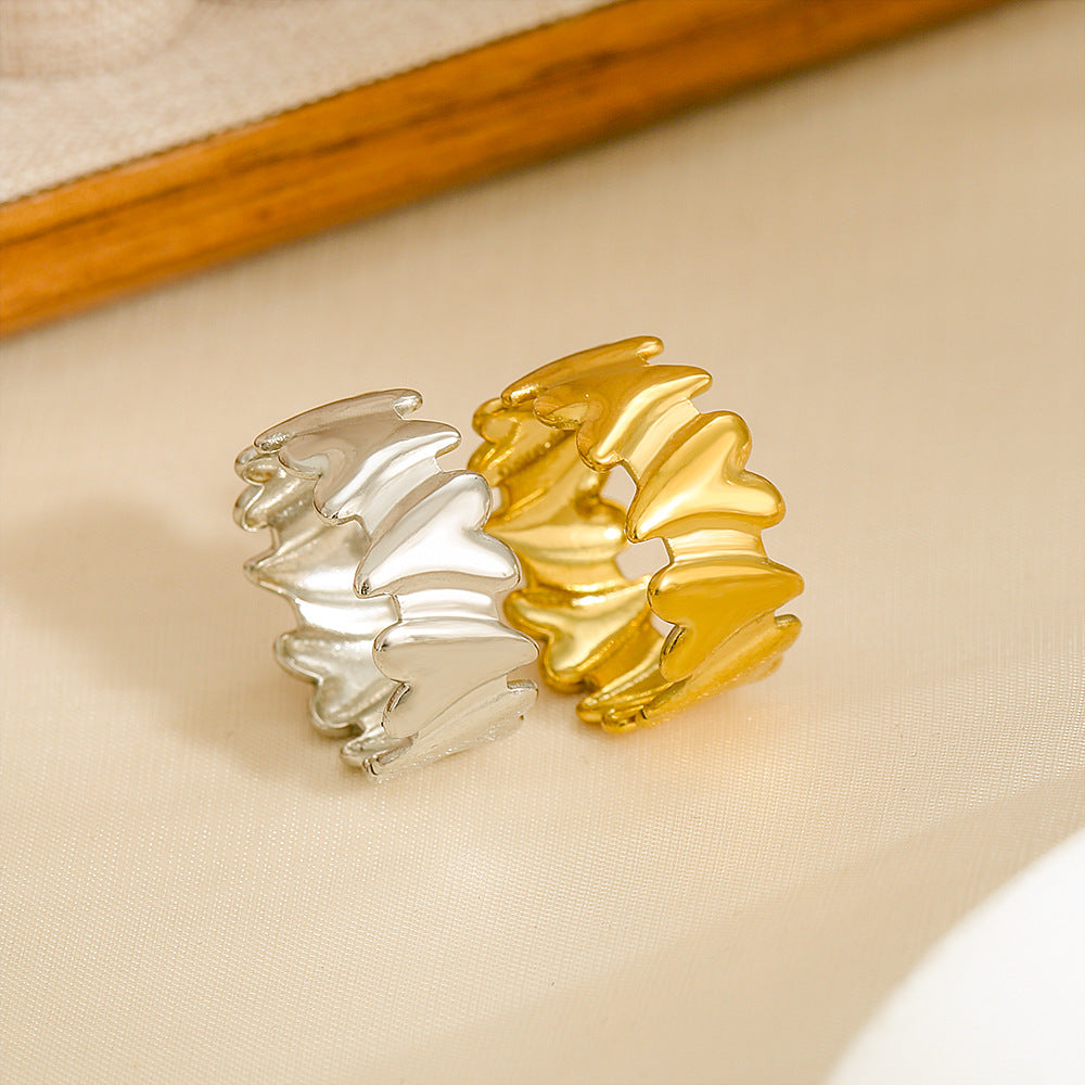 Anillo minimalista vintage de acero inoxidable con forma de corazón irregular y acabado chapado para mujer