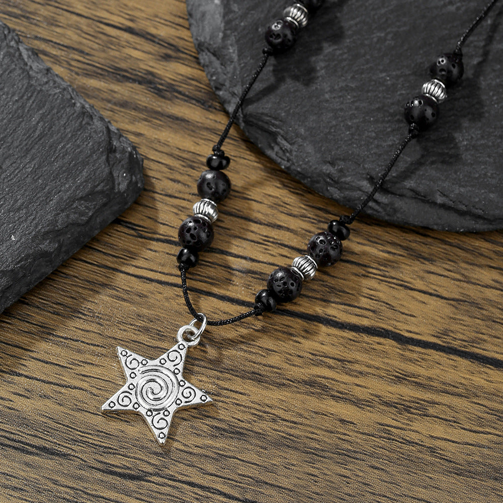 Hip-hop Geometric Star Alloy Pendant Necklace with Stone Inlay on Cable Chain for Unisex