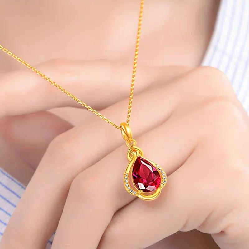 Diseño Original Irregular Colgante Floral para Mujer en Acero de Titanio con Chapado de Rodio, Acento de Esmalte Rojo en Forma de Gota, Collar con Cadena O para Regalos de Navidad