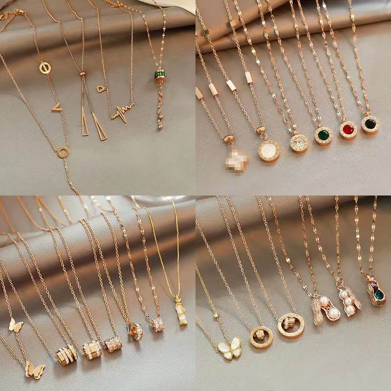 Geometric Titanium Steel Plated Pendant Necklace with Snake Chain for Women