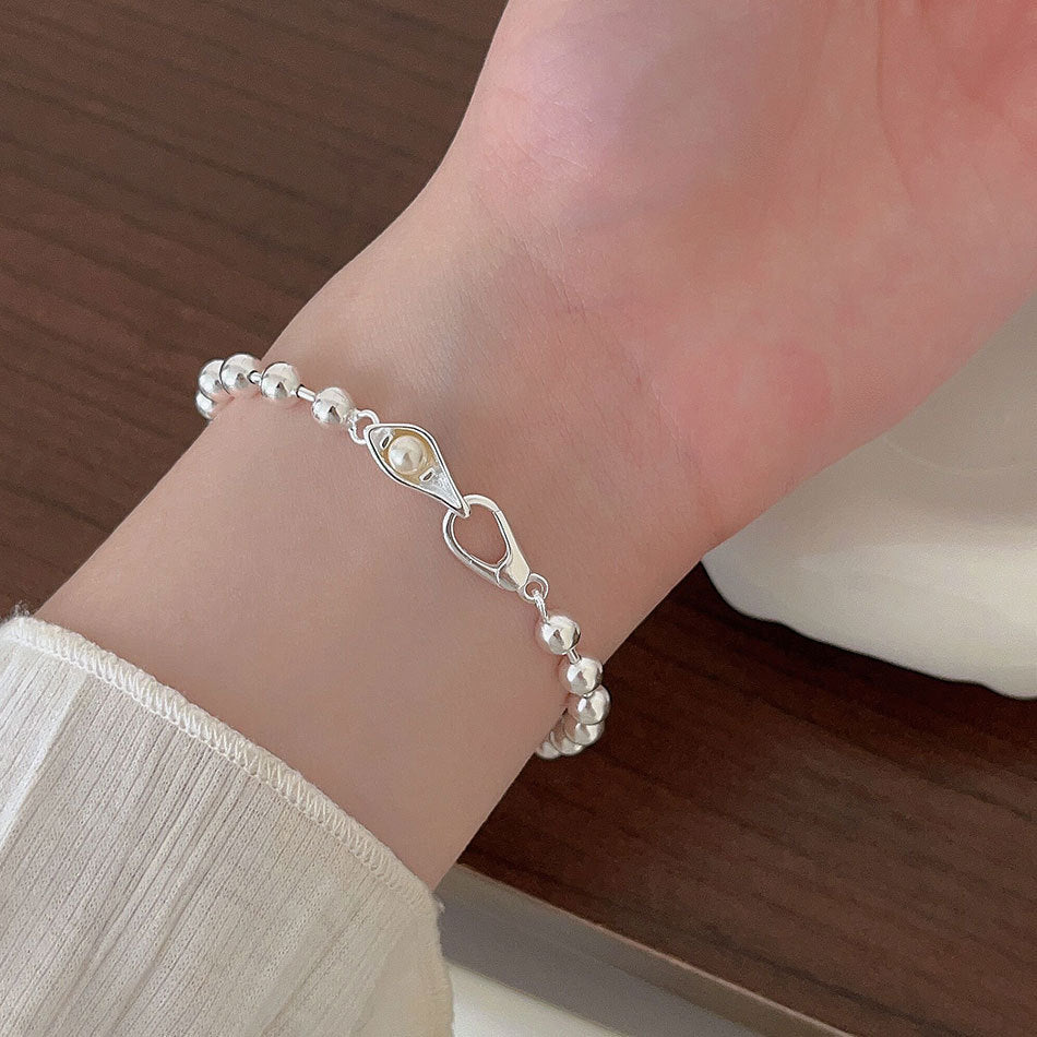 Pulsera Minimalista Geométrica de Perlas y Bolitas en Plata de Ley 925 con Baño