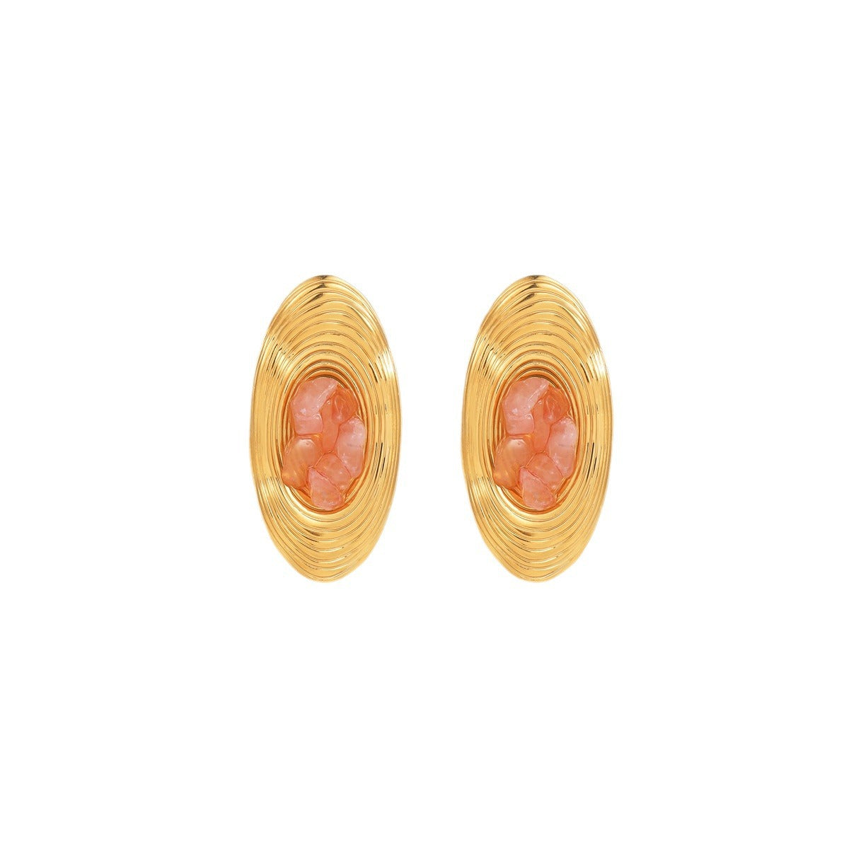 Orecchini a perno ovali in acciaio al titanio stile vintage con intarsio in pietra naturale, perni ipoallergenici in acciaio inossidabile, finitura placcata resistente allo sbiadimento