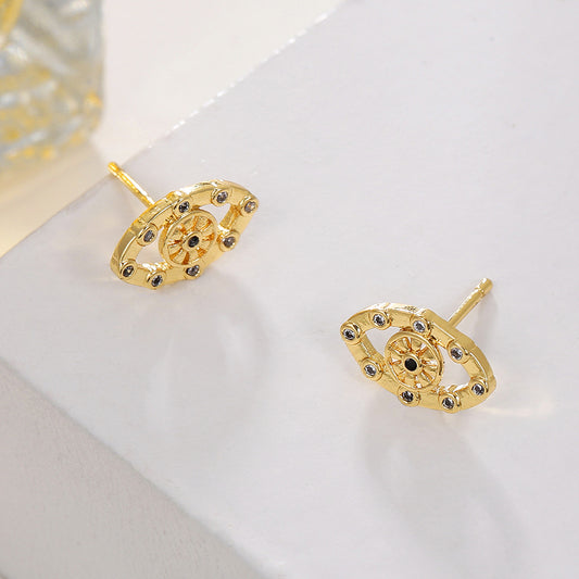 Minimalist 18K Gold Plated Brass Butterfly Stud Earrings with Cubic Zirconia