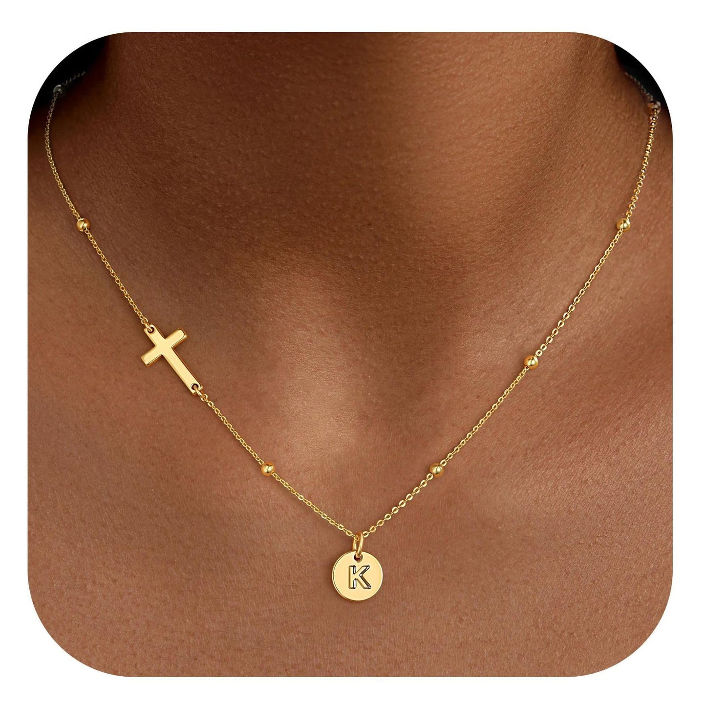 Casual Stainless Steel Cross and Letter Pendant Necklace for Women
