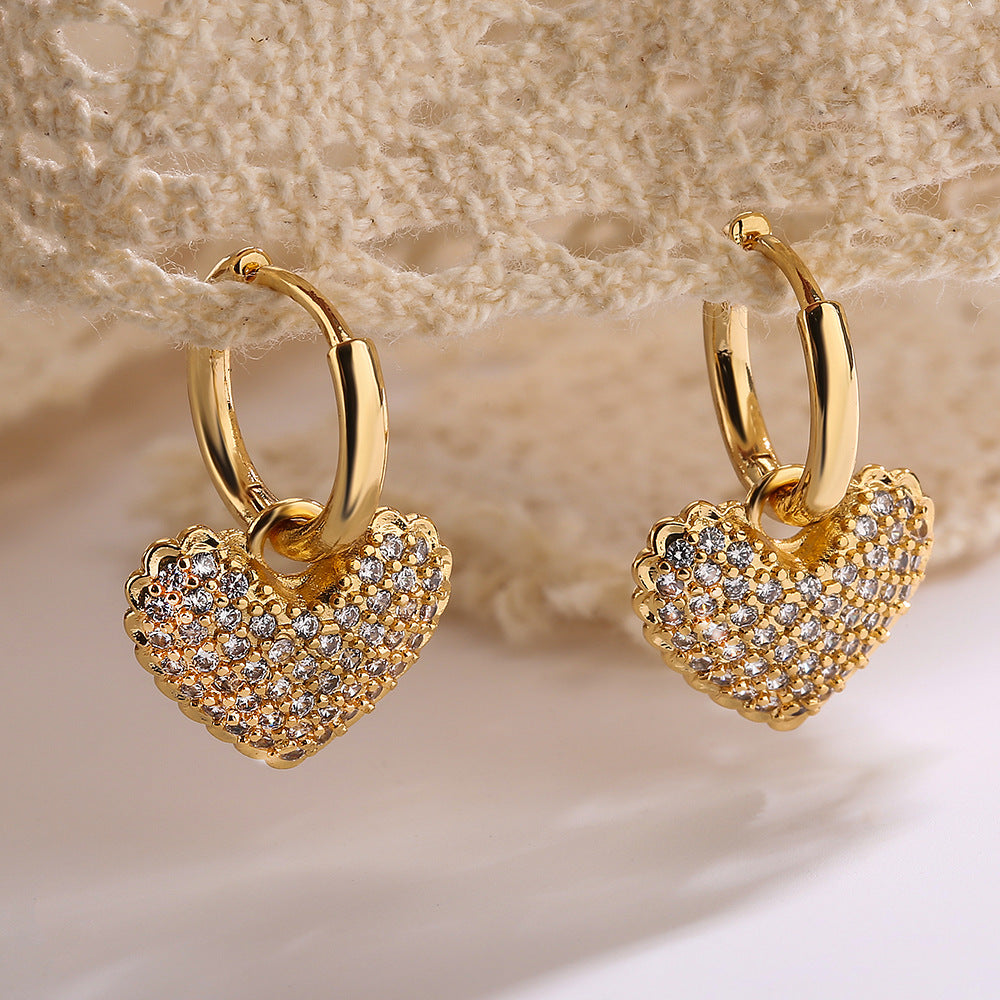 Orecchini Pendenti Minimalisti a Cuore in Rame con Zirconi per Donna, Gioielli Eleganti e Versatili Leggeri di Lusso