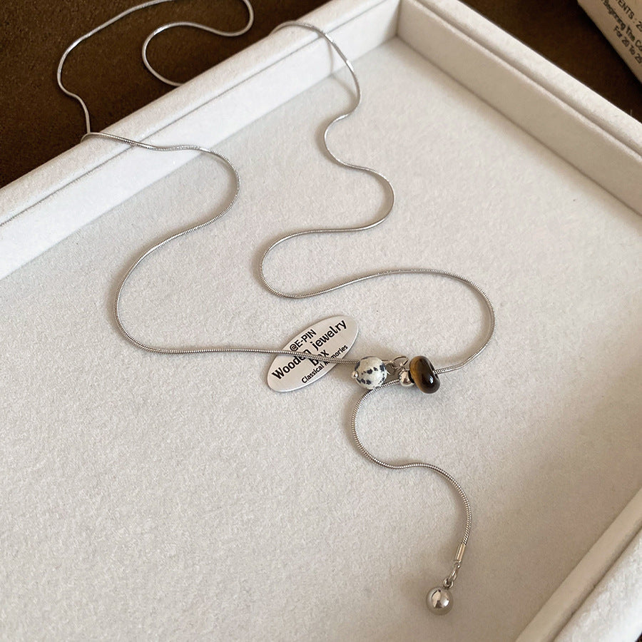 Collana con Pendente Lussuosa Occhio di Tigre Geometrica in Acciaio Inossidabile Placcato da Donna, per Abbigliamento Casual da Ufficio, Catena per Maglione