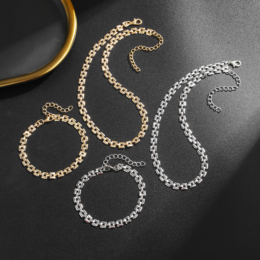 Fashion Round Plated Alloy Necklace and Bracelet Set for Women