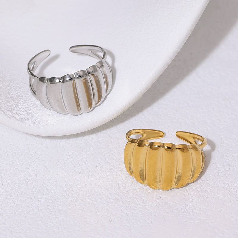 Minimalist 18K Gold Plated Stainless Steel Shell Open Ring for Women