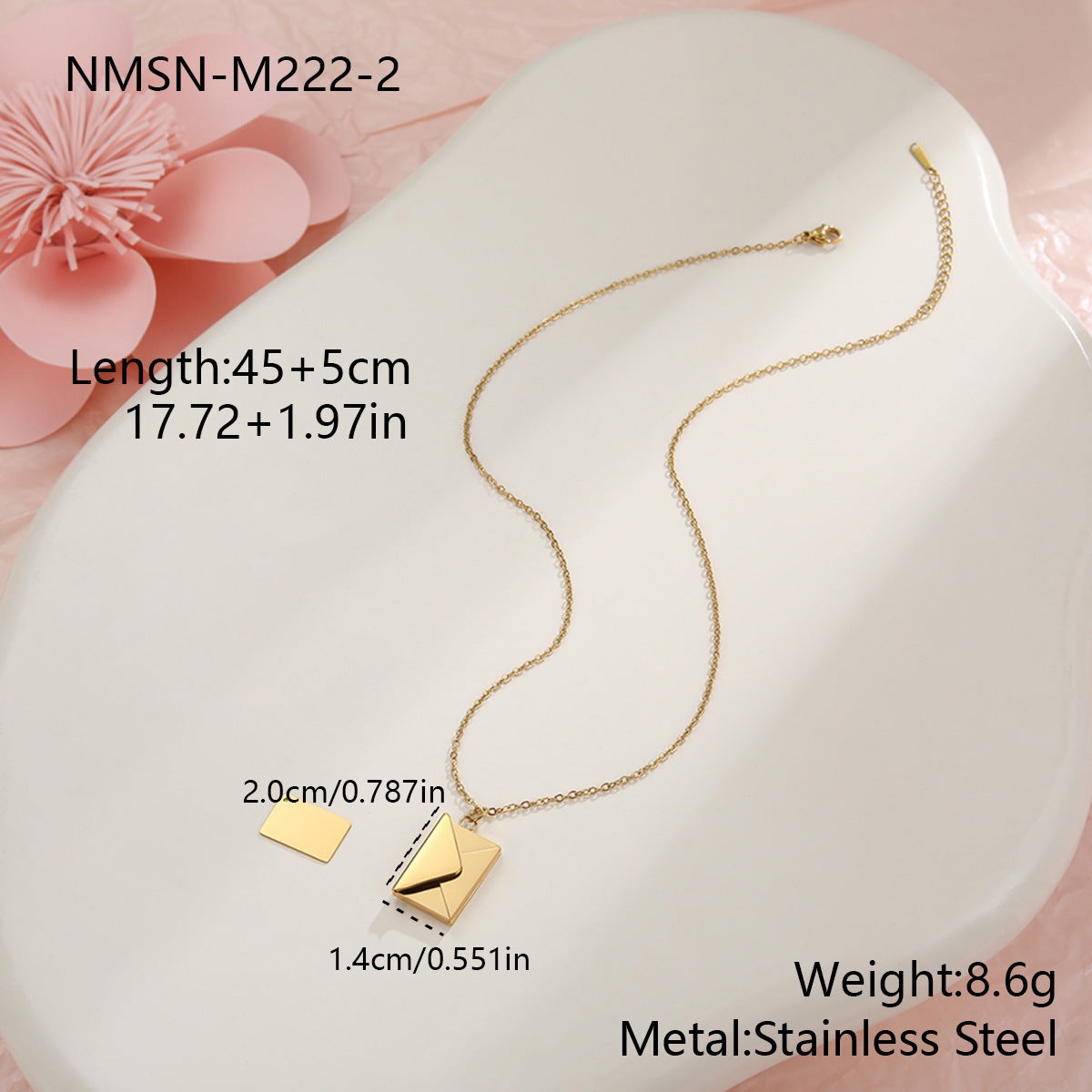 Elegante collana da donna in acciaio inossidabile placcato oro 18 carati con ciondolo a forma di busta a cuore fai da te