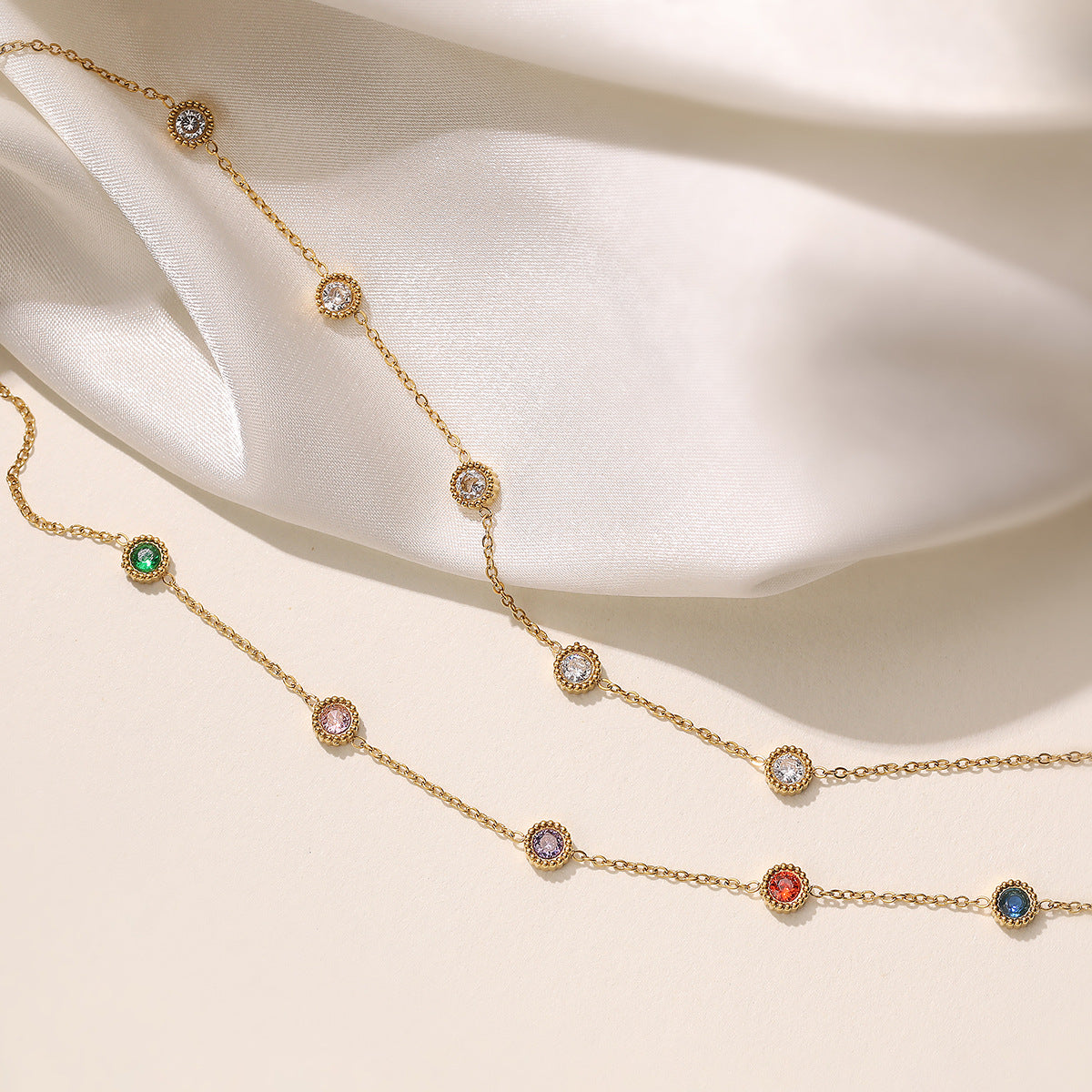 Minimalist Luxury 18K Gold Plated Geometric Stainless Steel Bracelet with Cubic Zirconia for Women