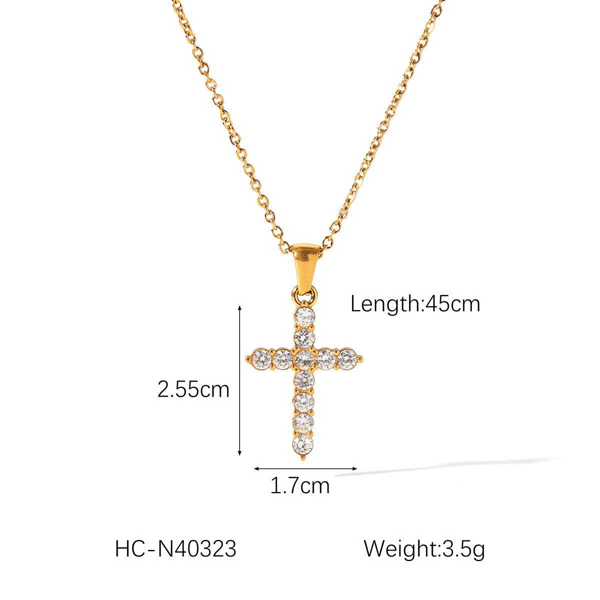 Collana con Pendente Minimalista a Croce e Cuore in Acciaio Inox con Texture Martellata, Intarsio di Strass e Catena Ritorta da Donna