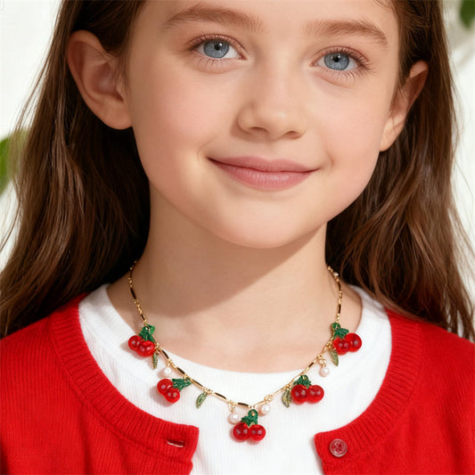 Minimalist Bow-Shaped Alloy Necklace for Girls with Enamel Finish, Adjustable Round Bead Chain, Princess Style Children's Pendant Necklace