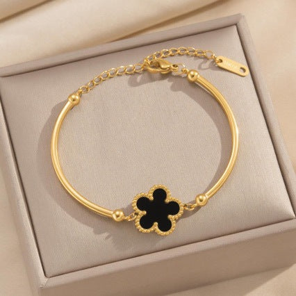 Luxury Elegant Gold Plated Floral Titanium Steel Bracelet for Women and Men