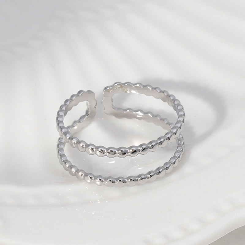 Minimalist Titanium Steel Leaf and Heart Shape Open Ring for Women with Plated Finish