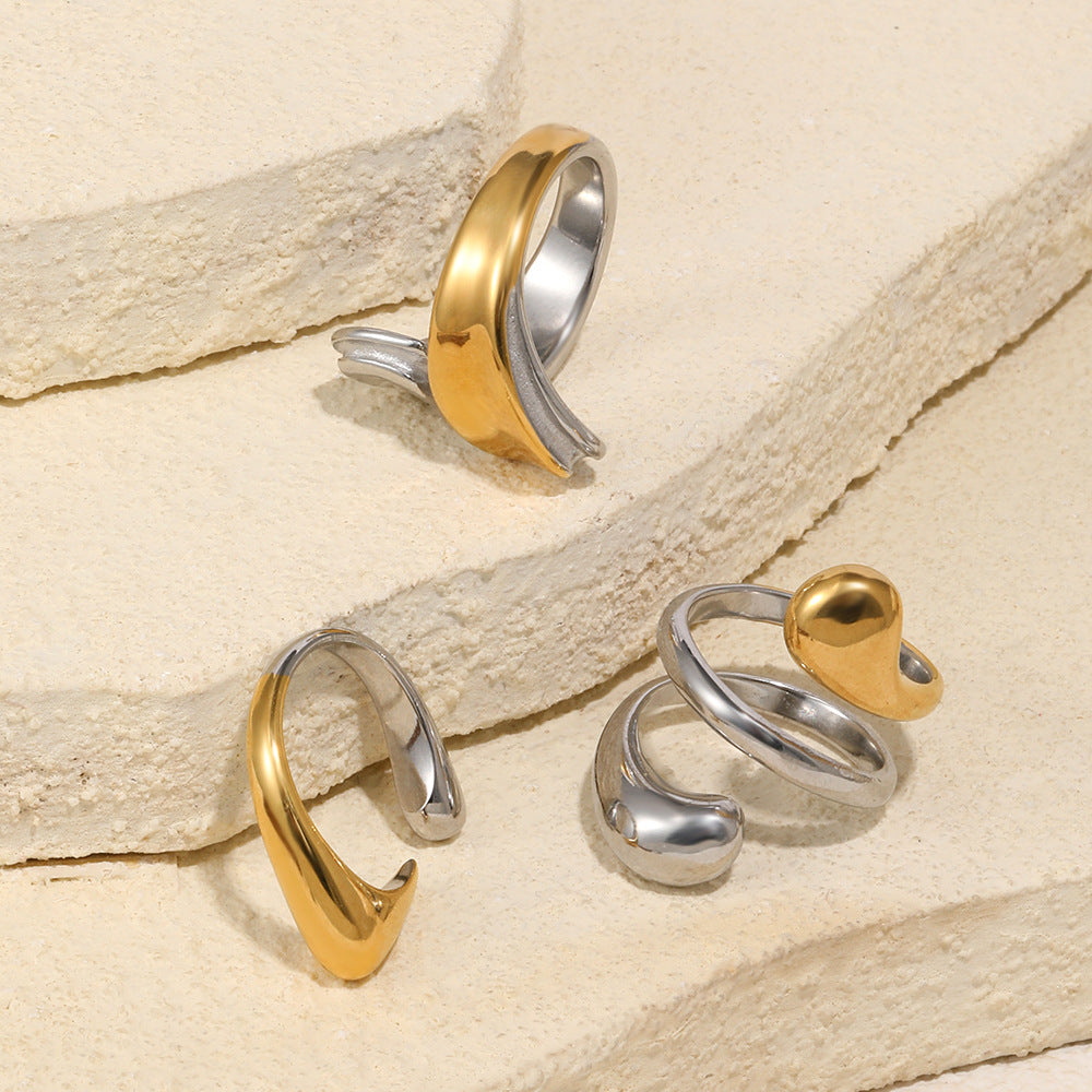 Minimalist Elegant Geometric 18K Gold Plated Stainless Steel Multi-Layer Snake Ring for Women