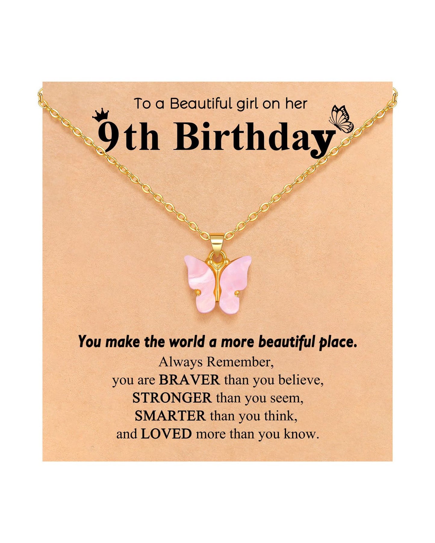 Pink Butterfly Pendant Stainless Steel Necklace for Women