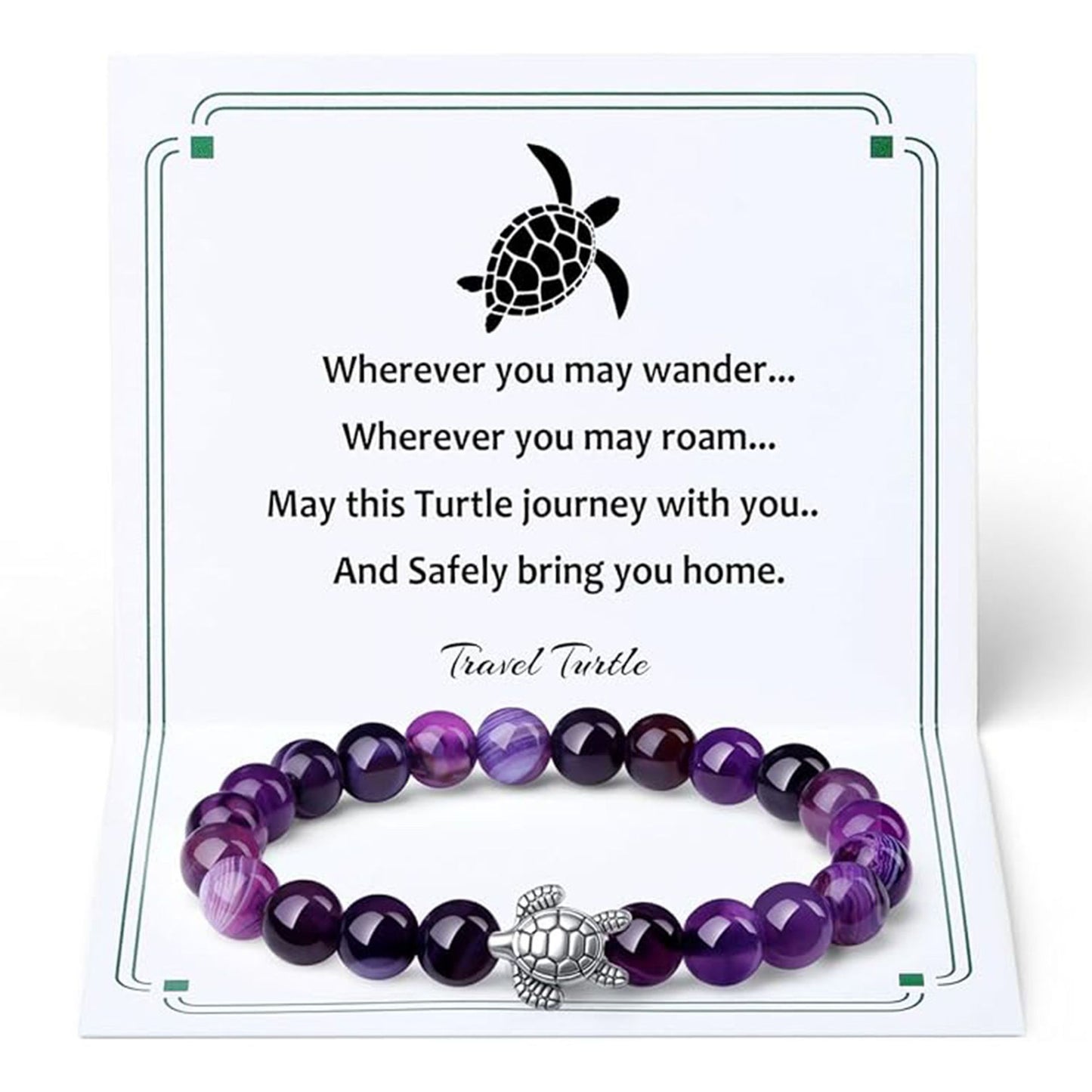 Unisex Tiger Eye Amethyst Rose Quartz Turtle Beaded Bracelet
