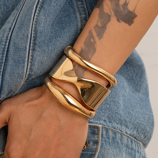 Hip-hop Men's Geometric Round Oval Plated Alloy Cuff Bracelet