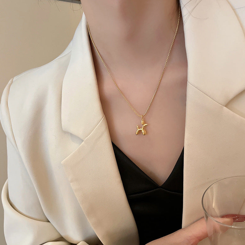 Cute Balloon Dog Pendant Clavicle Necklace for Women Titanium Steel Plated Minimalist Animal-Themed Fashion Jewelry