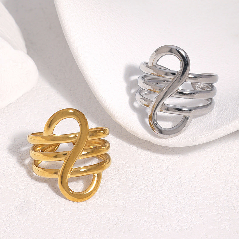 Minimalist Geometric Gold Plated Stainless Steel Open Ring for Women