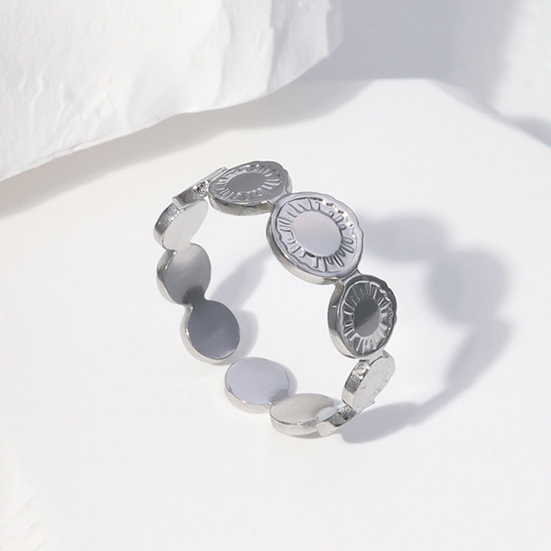 Vintage Geometric Round Plated Stainless Steel Ring for Women