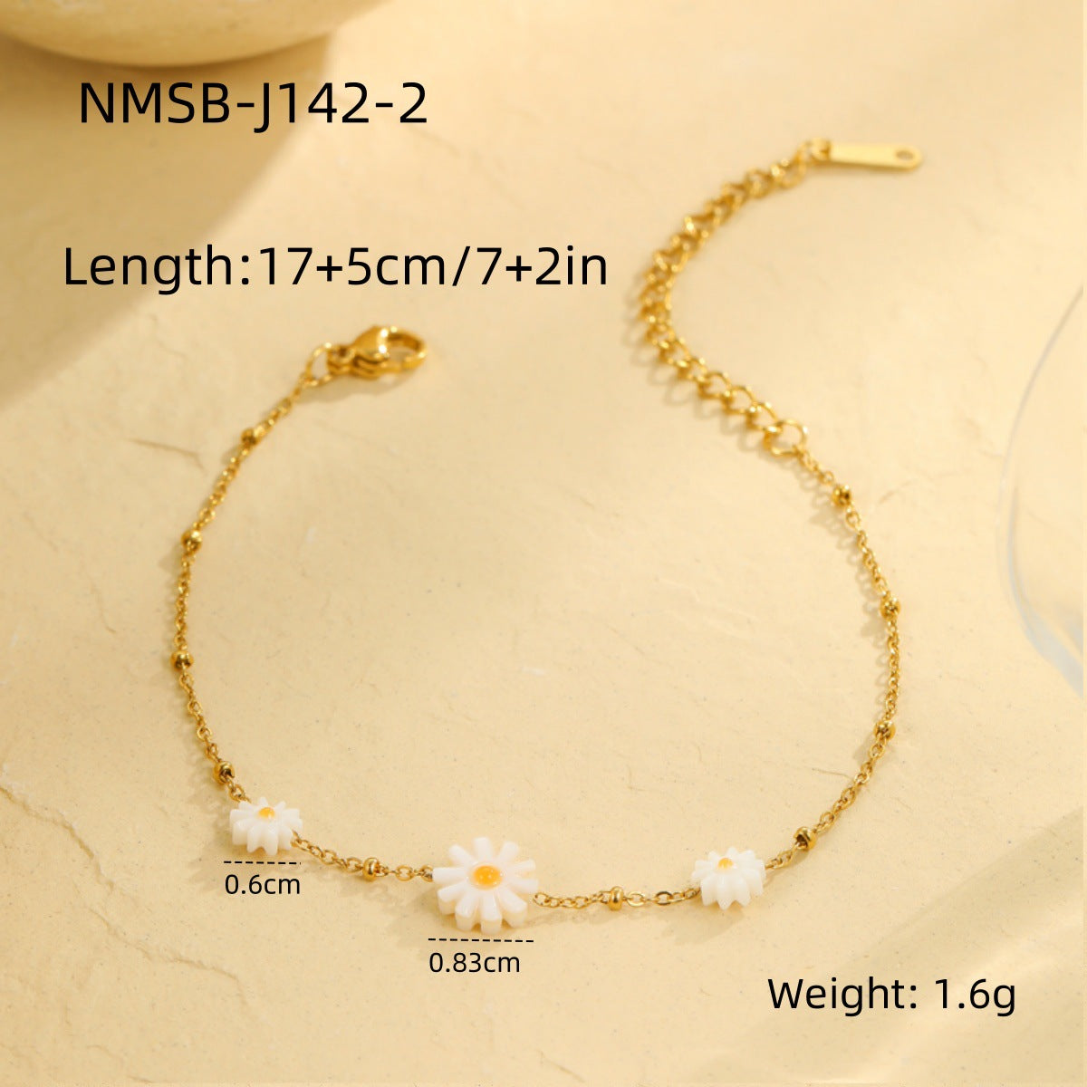 Minimalist Daisy Pearl Bracelet in Stainless Steel with Plated Finish for Women