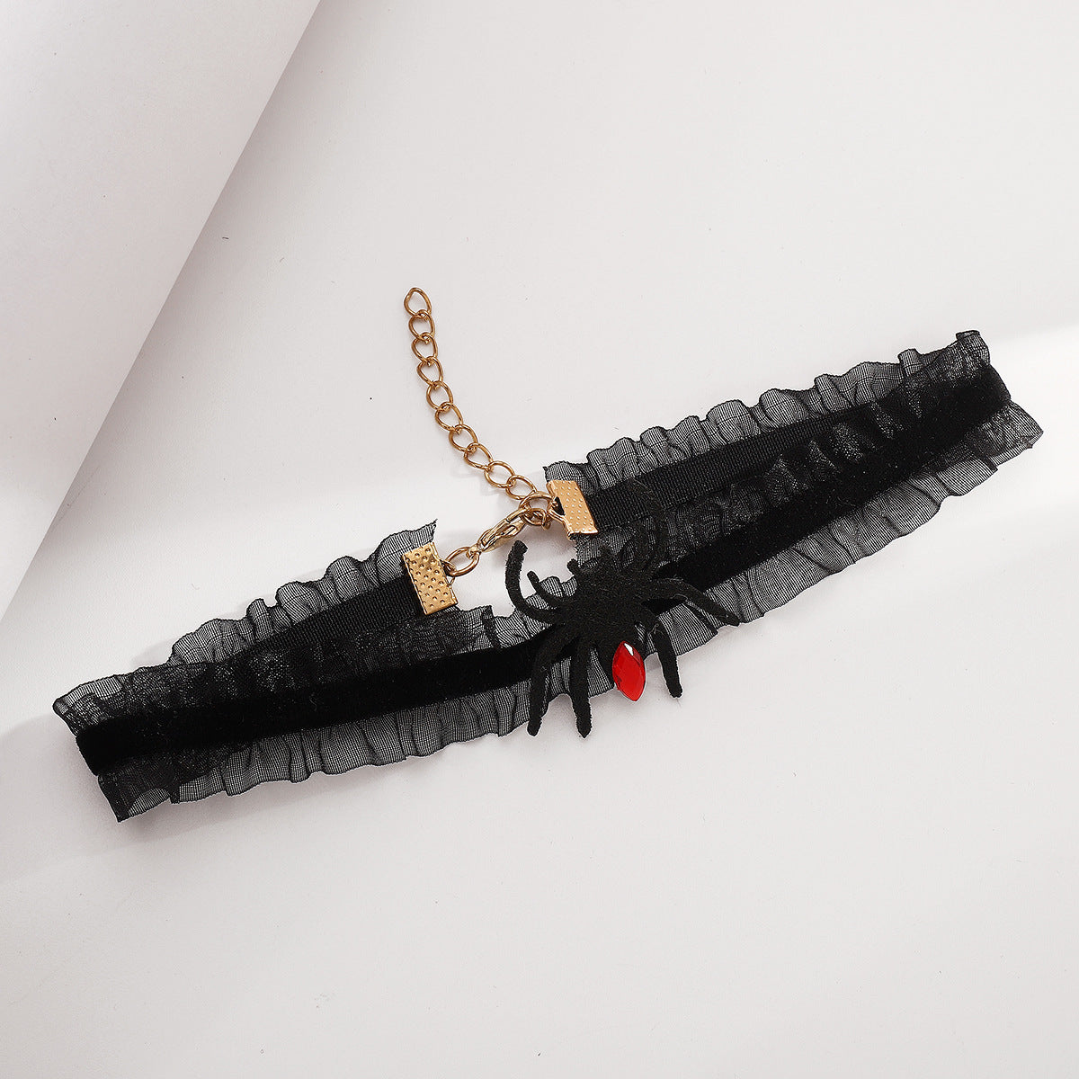 Halloween-Themed Lace and Felt Choker Necklace with Insect Design for Women and Men