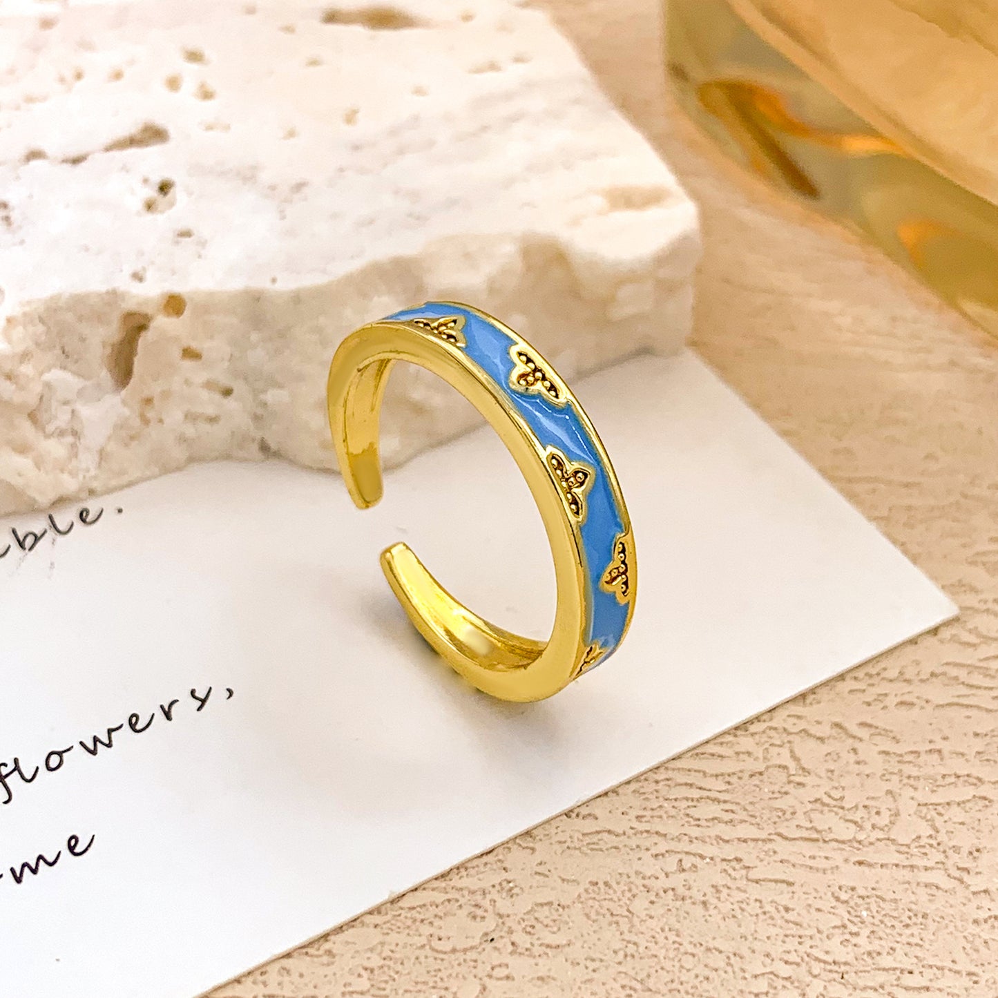 Sweet Gold Plated Drip Oil Floral Alloy Ring for Women