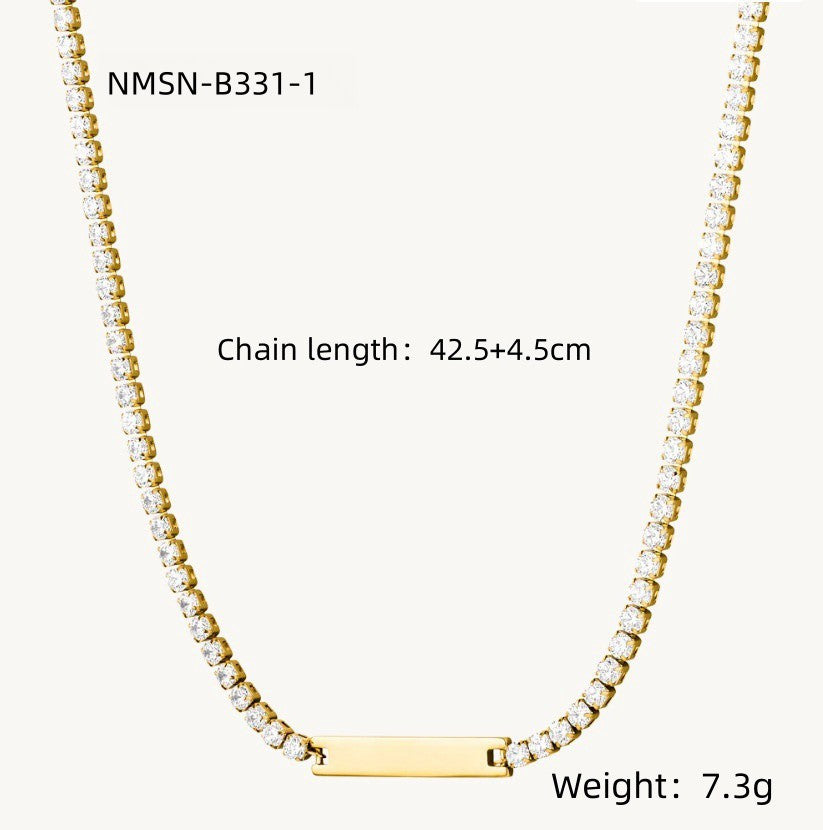 Collar con colgante de rectángulo geométrico minimalista y elegante chapado en oro de 18 quilates con incrustaciones de diamantes de imitación de acero inoxidable para mujer, barra de dijes de bricolaje