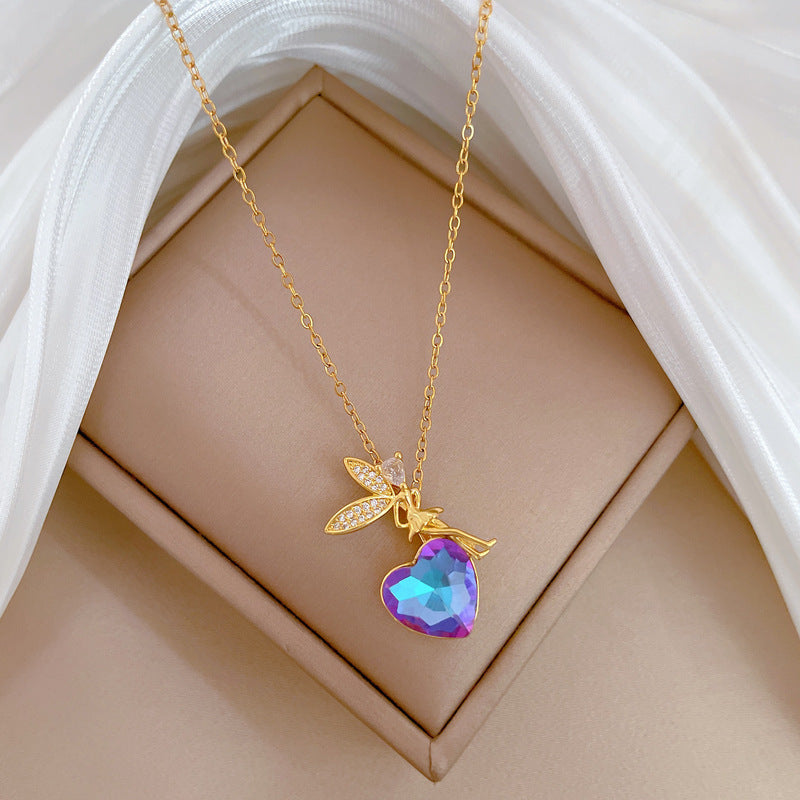 Luxury Sweet Geometric Titanium Steel Necklace with Rhinestone Inlay for Unisex