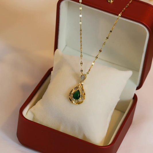 Minimalist Teardrop-Shaped Titanium Steel Necklace with Electroplated Finish and Micro-Paved Copper Pendant for Women