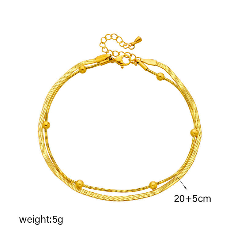 Minimalist Vintage-Inspired Geometric Stainless Steel Anklet with Double Layer Blade Chain Design