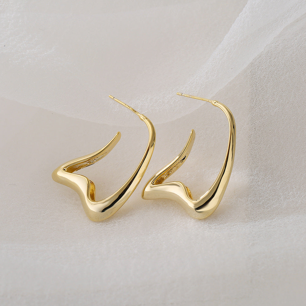 Minimalist Irregular Geometric Earrings for Women in Copper with 18K Gold Plating