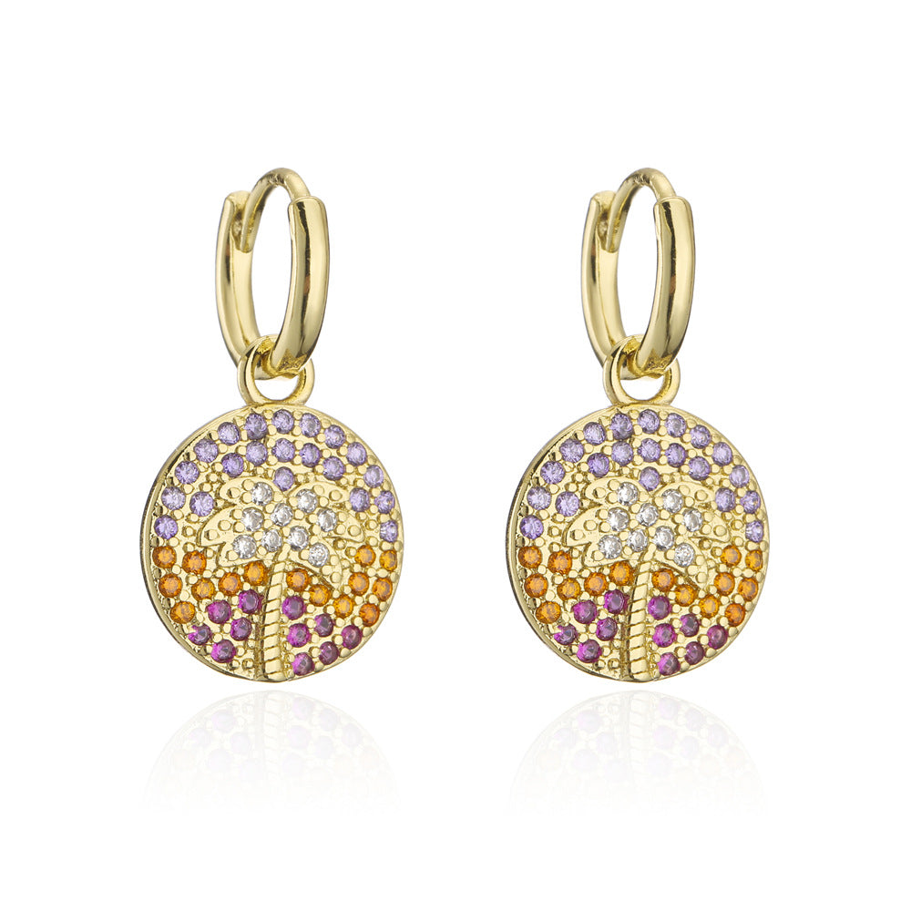 Warm-Toned Copper Geometric Earrings with Micro-Pave Colored Zirconia and 18K Gold Plating for Beach Vacation Style