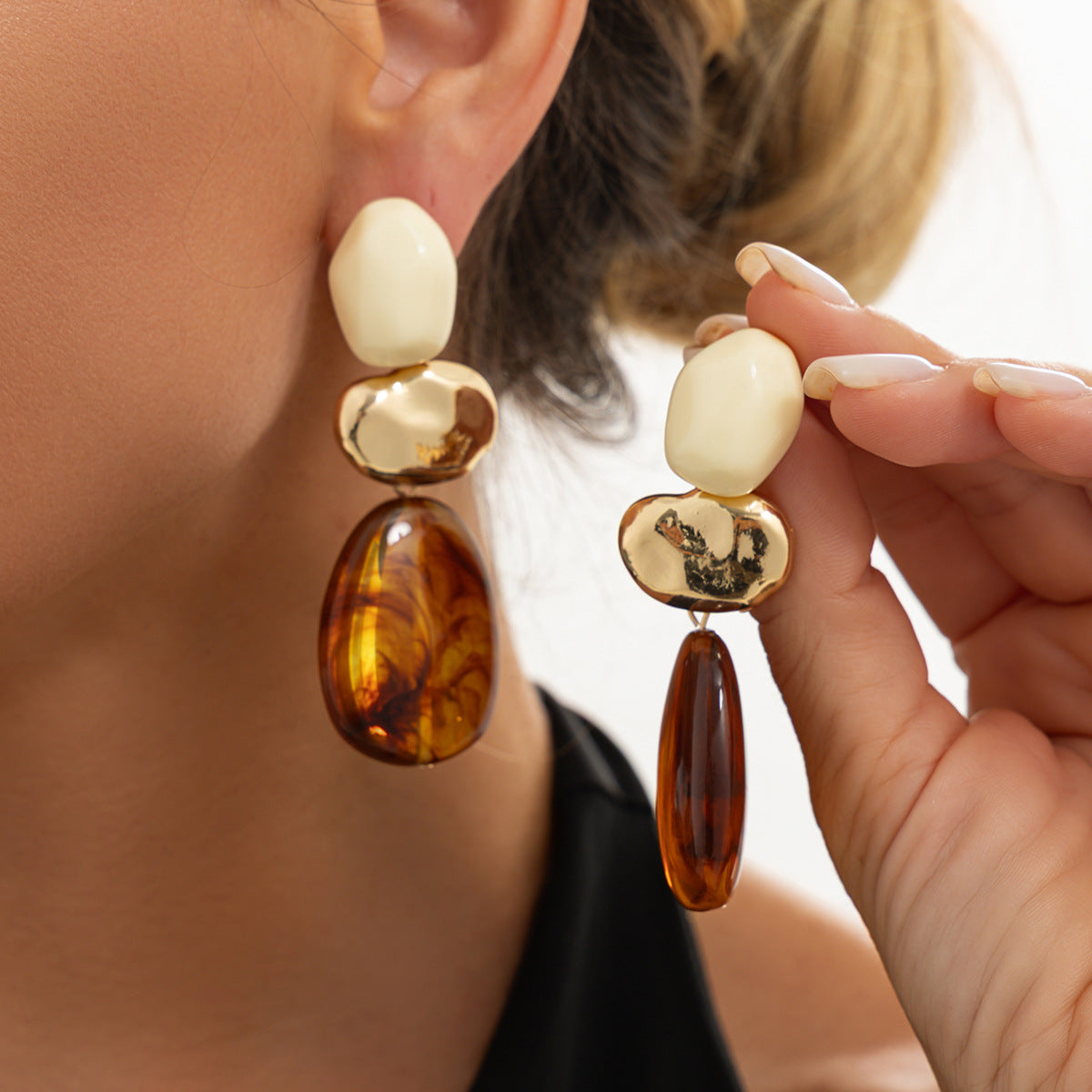 Vintage Gradient Geometric Oval Zinc Alloy Plated Earrings for Women
