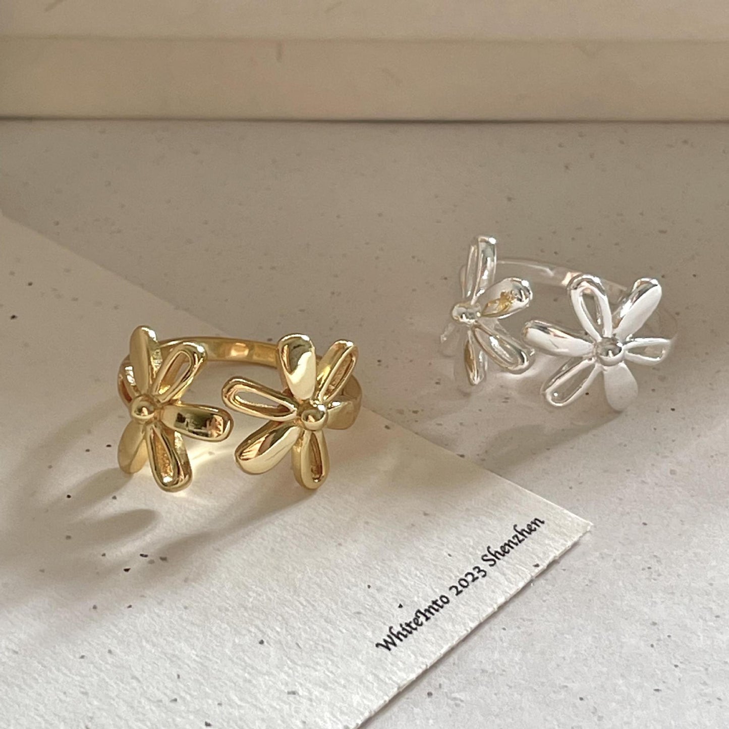 Minimalist Daisy-Shaped 925 Sterling Silver Open Ring for Women with Geometric Outline and Fresh Sweet Style