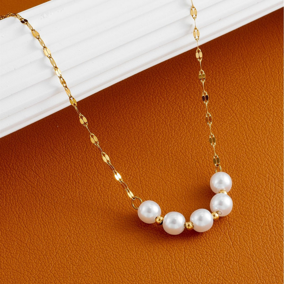 Minimalist Geometric Pearl Pendant Necklace for Women and Men Titanium Steel Plated Locket Chain Hypoallergenic Lightweight Clavicle Jewelry