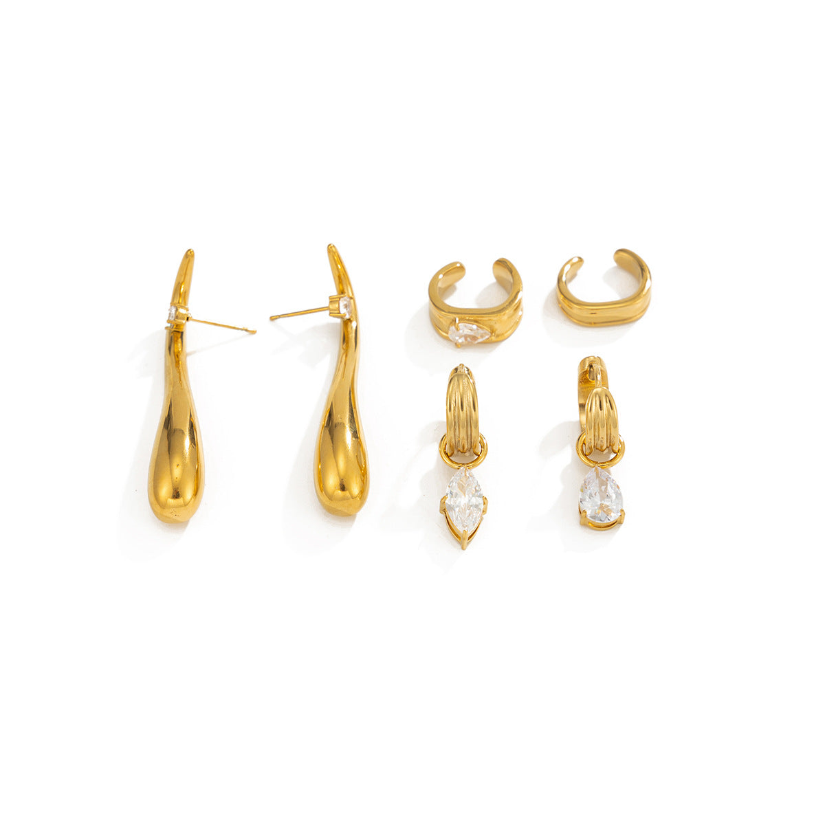 Luxury Elegant Teardrop Stainless Steel PVD 18K Gold Plated Rhinestone Hoop Earrings for Women