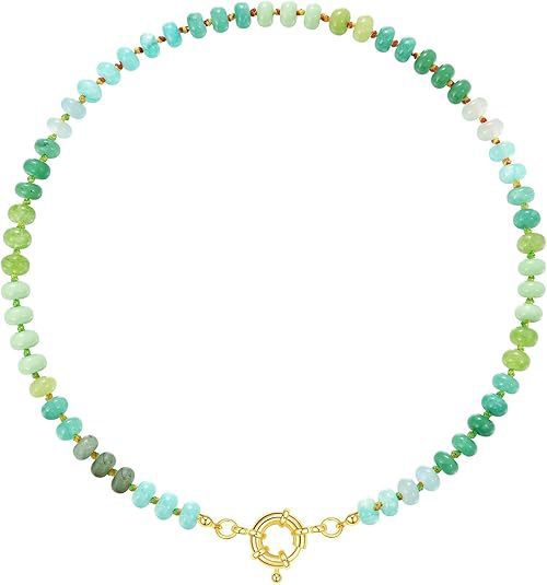 Sweet 8mm Natural Stone Bead Necklace Stainless Steel Geometric Round Ball Chain for Women
