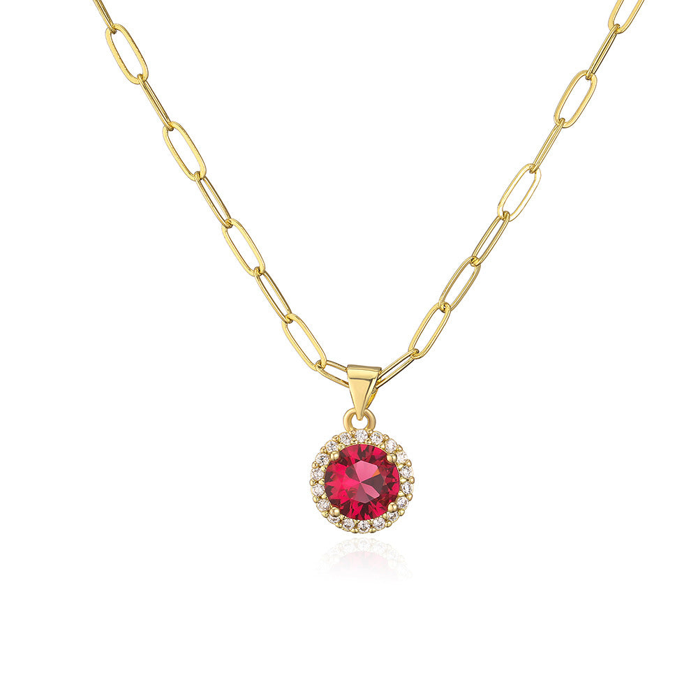 Collana con ciondolo geometrico minimalista da donna in ottone con placcatura in oro 18 carati e intarsio di zirconi