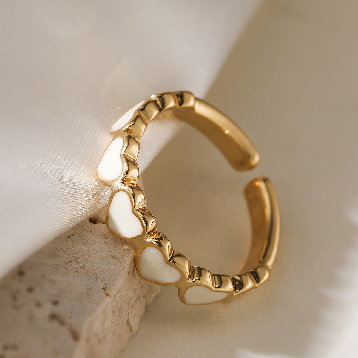 Minimalist 18K Gold Plated Brass Drip Oil Heart Geometric Open Ring for Women